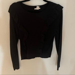 H&M, M, Black, thin knit sweater with ruffles
